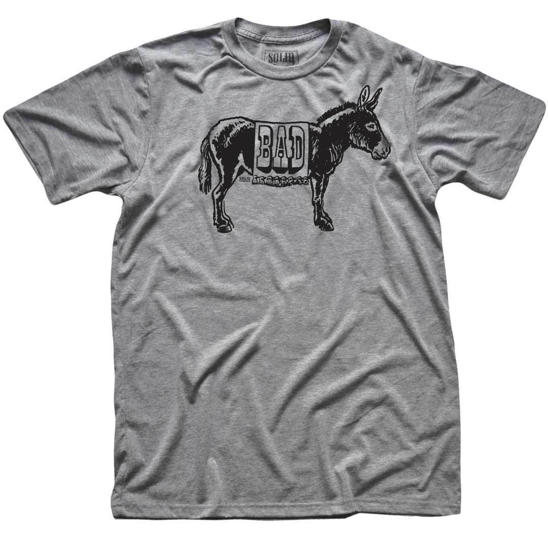 Men's Vintage Bad Ass Funny Animal Graphic Tee | Retro Donkey Pun Grey T-shirt | SOLID THREADS