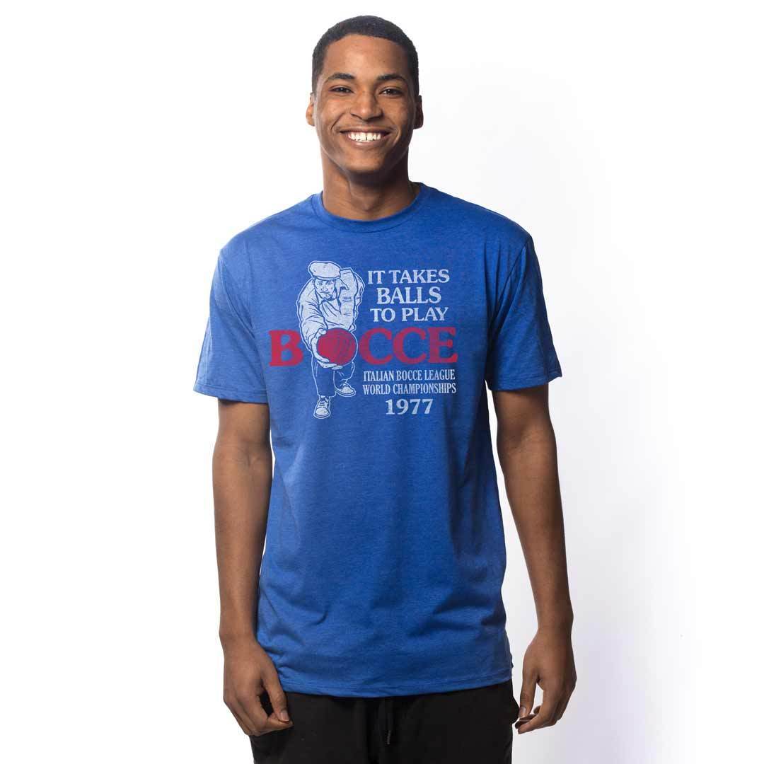 Men's It Takes Balls To Play Bocce Graphic Tee | Funny Sports T-shirt on Model | Solid Threads