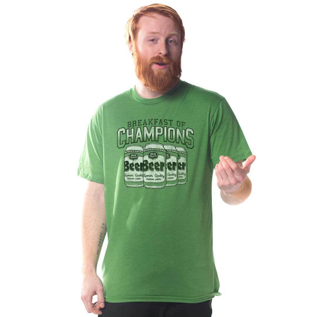 Breakfast Of Champions Vintage T-shirt | Retro Beer Green Graphic Tee on Model | SOLID THREADS