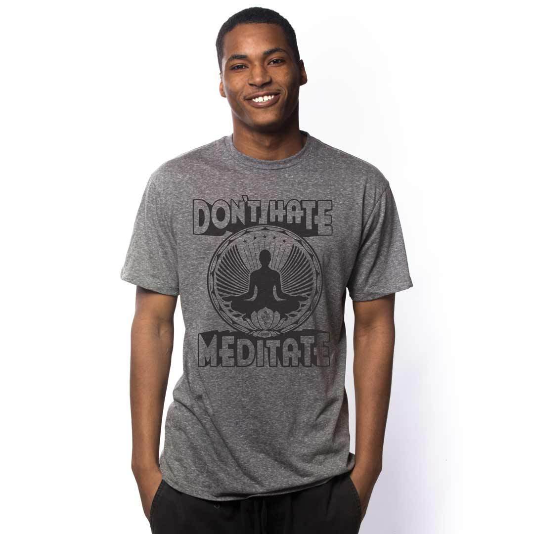 Men's Don't Hate Meditate Vintage Graphic Tee | Funny Zen Triblend T-shirt on Model | SOLID THREADS