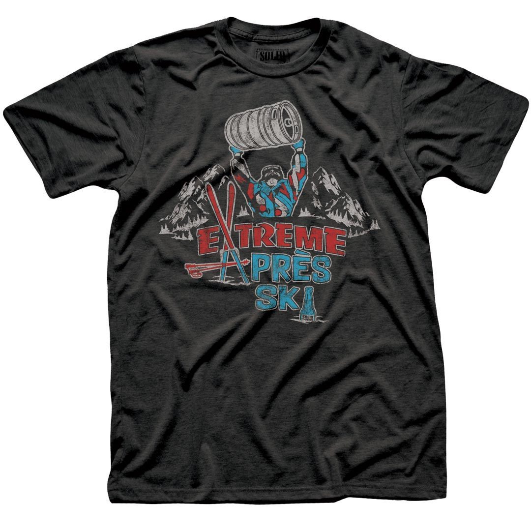 Men's Extreme Apres Vintage Drinking Graphic T-Shirt | Funny Skiing Tee | Solid Threads