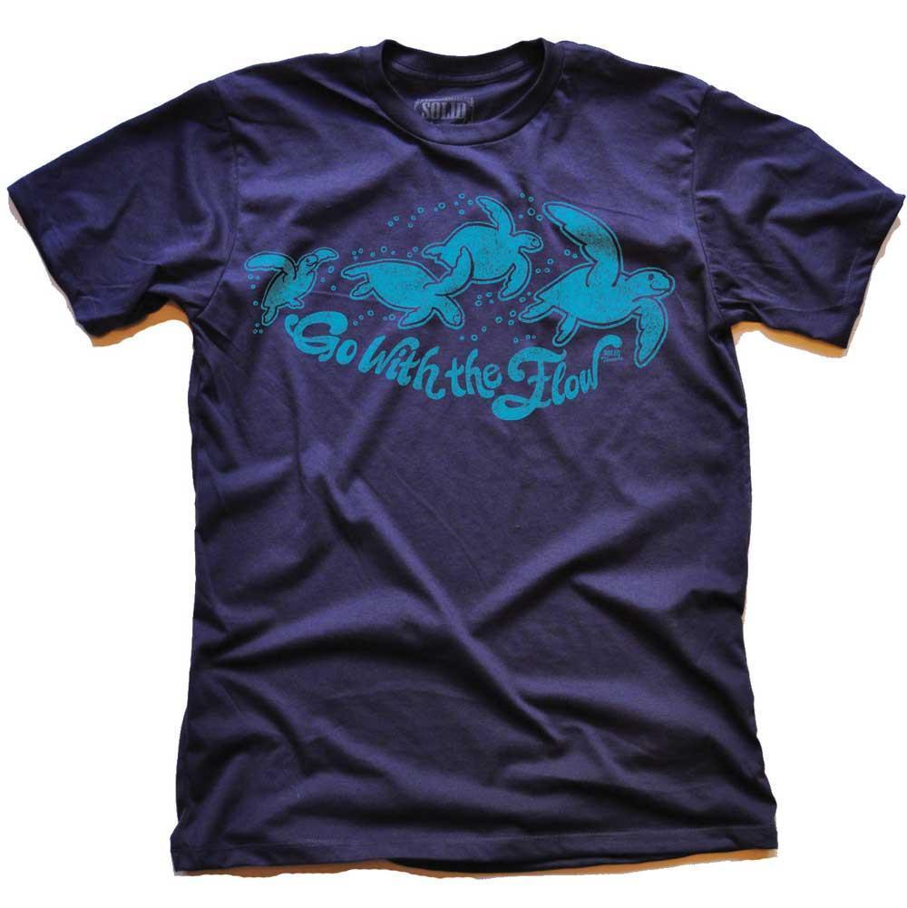Men's Go With The Flow Vintage Graphic T-Shirt | Cool Swimming Sea Turtle Tee | Solid Threads