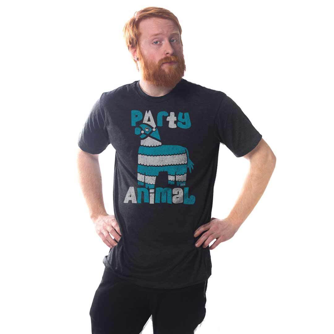Men's Party Animal Vintage Graphic T-Shirt | Funny Celebration Tee on Model | Solid Threads