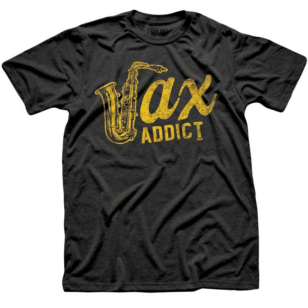 Men&#39;s Sax Addict Cool Blues Graphic T-Shirt | Vintage Jazz Music Tee | Solid Threads