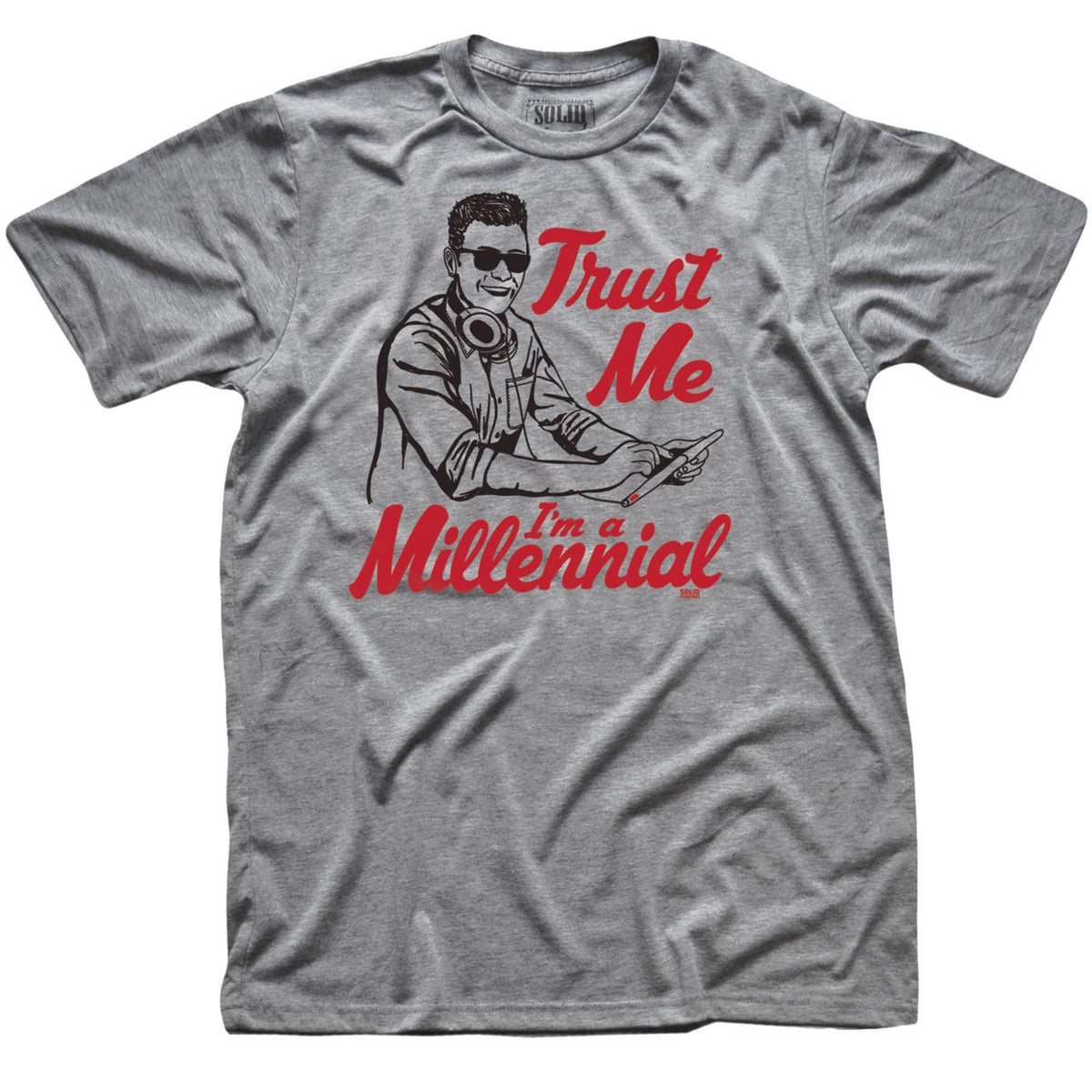 Men&#39;s Trust Me, I&#39;m A Millennial Vintage Graphic T-Shirt | Funny 90s Kid Tee | Solid Threads