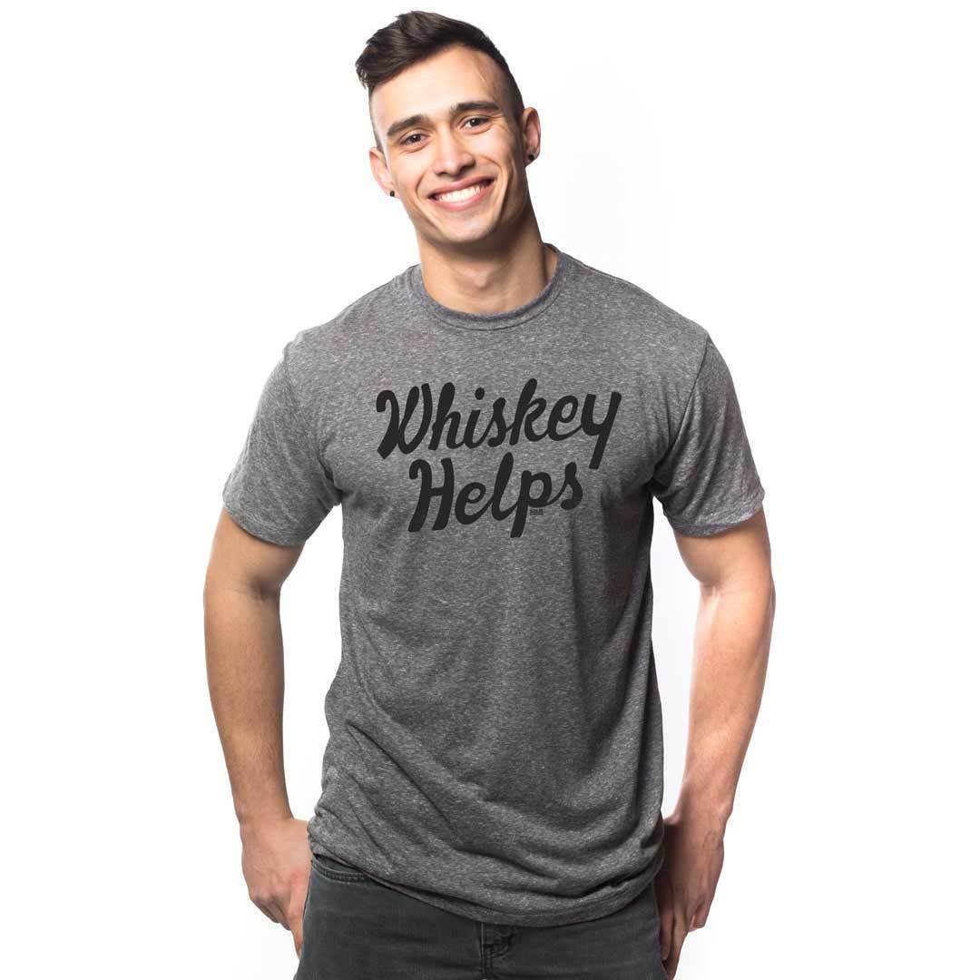 Men's Whiskey Helps Funny Drinking Graphic Tee | Vintage Distillery Grey T-shirt | SOLID THREADS