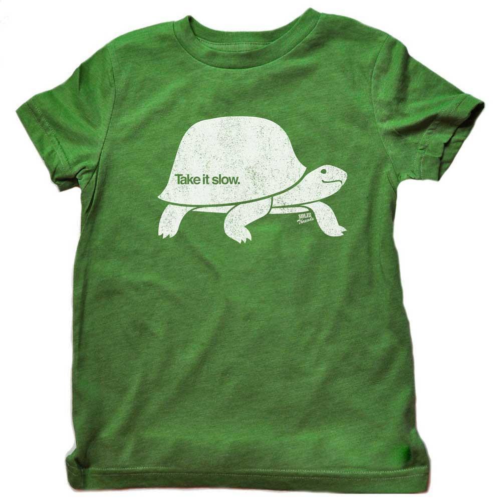 Kid&#39;s Take It Slow Retro Patience Graphic T-Shirt | Cute Turtle Triblend T-Shirt | Solid Threads