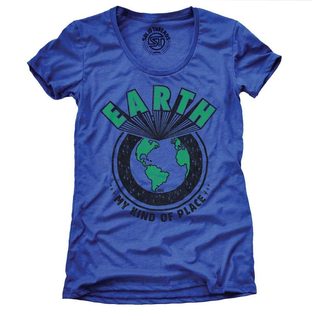 Women's Earth My Kind Of Place Funny Graphic T-Shirt | Vintage Travel Tee | Solid Threads
