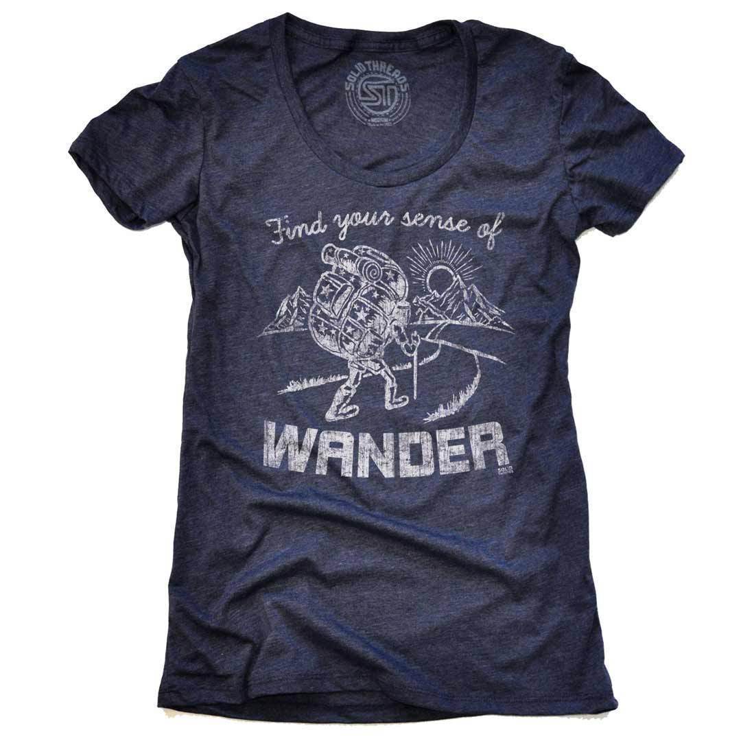 Women&#39;s Find Your Sense Of Wander Cool Graphic T-Shirt | Vintage Travel Tee | Solid Threads