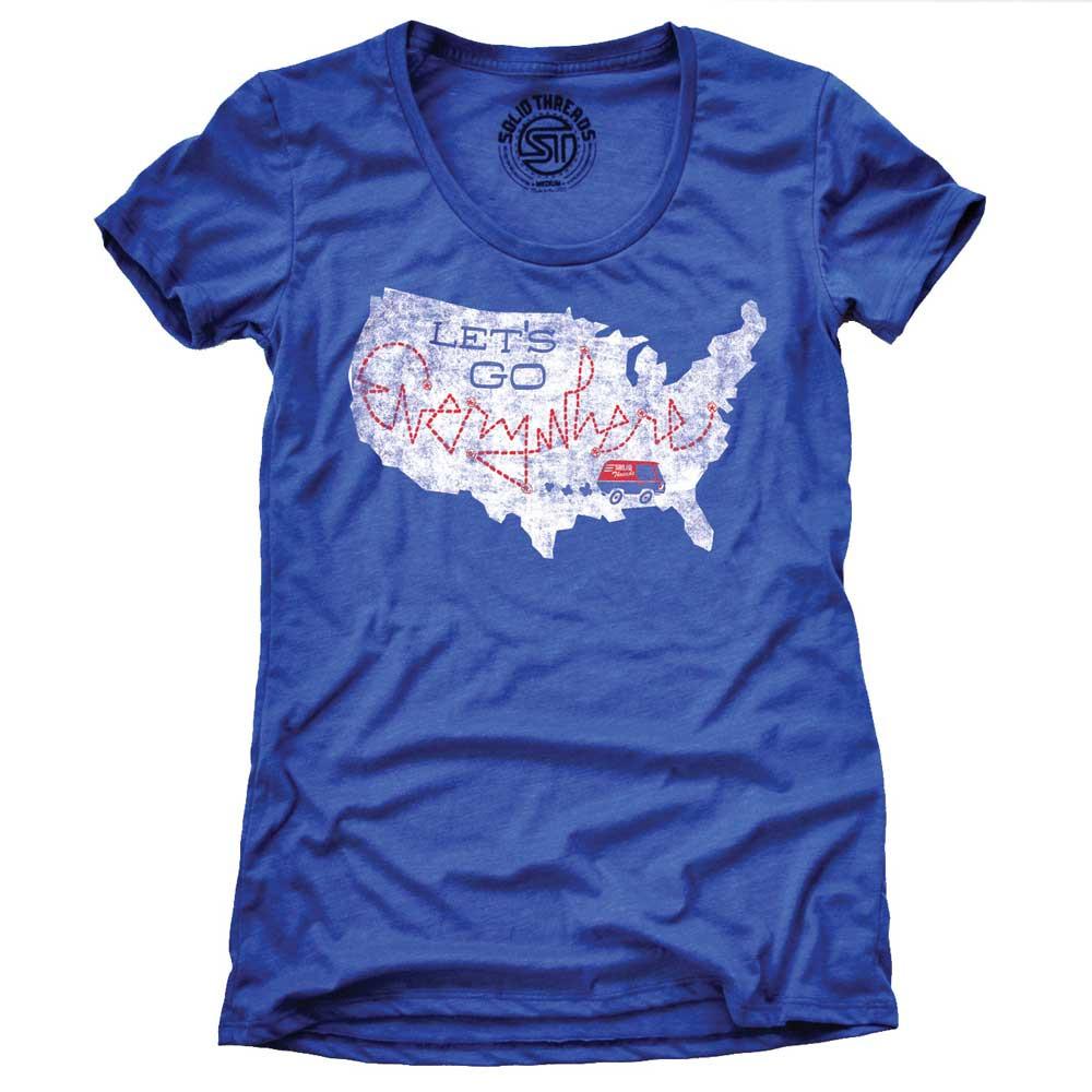 Women&#39;s Let&#39;s Go Everywhere Vintage Road Trip Graphic Tee | Retro Van Life T-shirt | SOLID THREADS