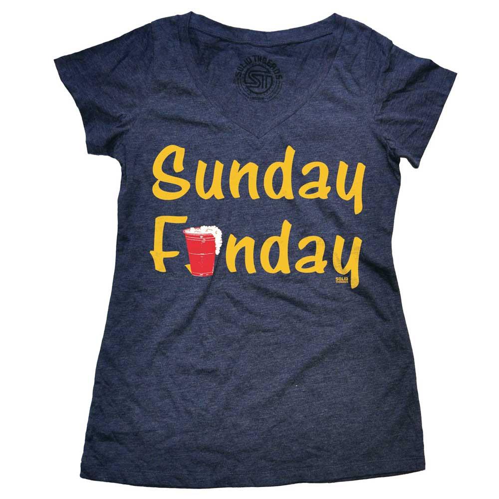 Women's Sunday Funday Vintage Navy V-neck T-shirt | SOLID THREADS