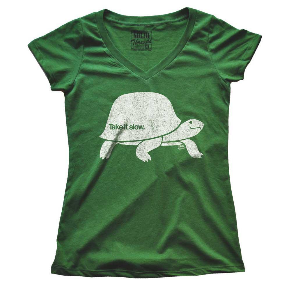 Women&#39;s Take It Slow Vintage V-neck T-shirts | SOLID THREADS