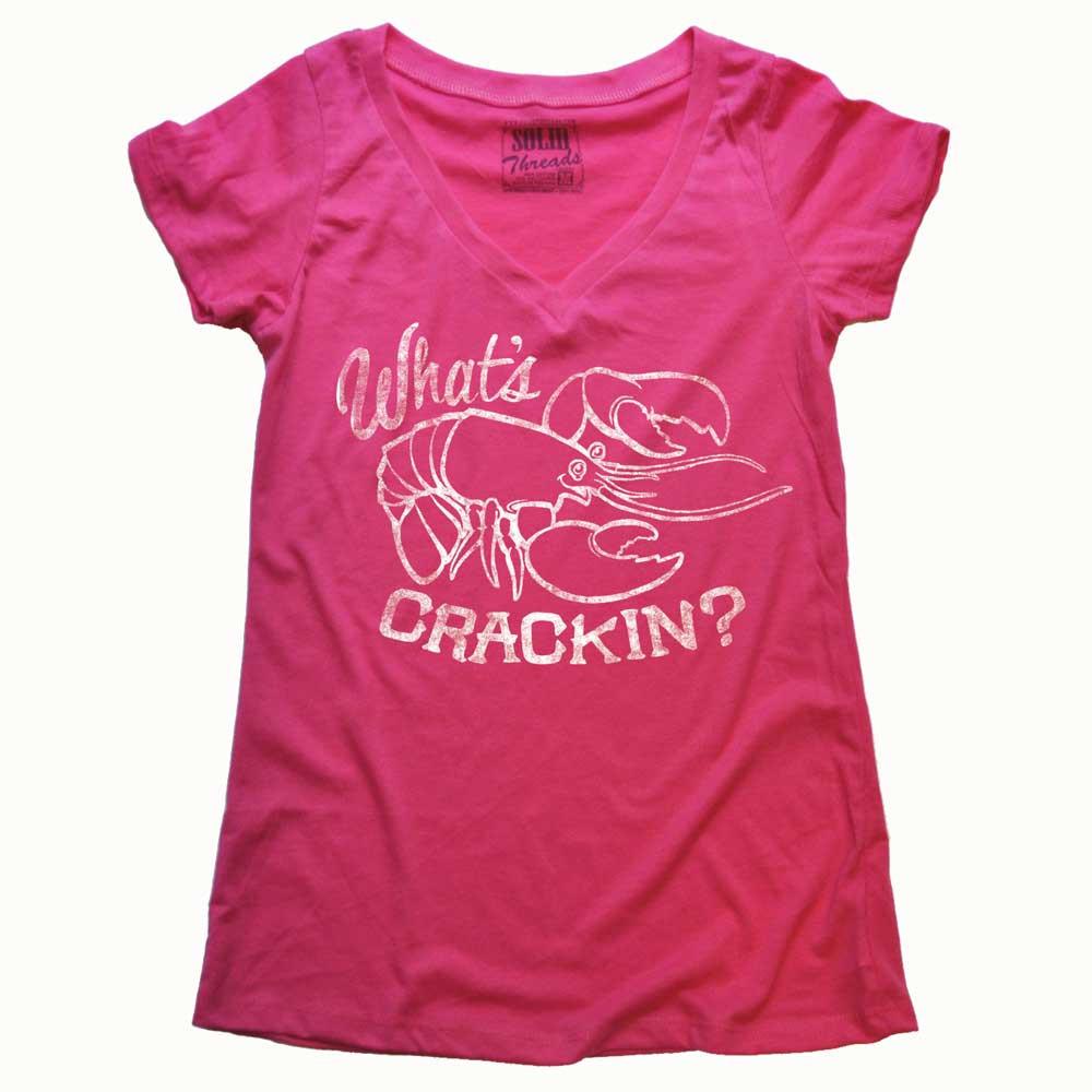 Women's What's Crackin Vintage Pink V-neck T-shirt | SOLID THREADS