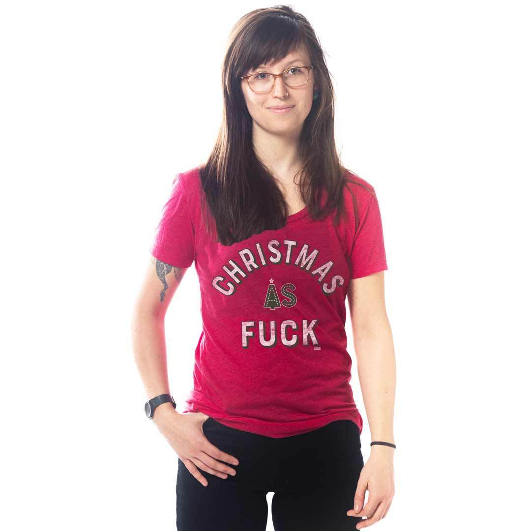 Women's Christmas As Fuck Vintage Graphic T-Shirt | Funny Holiday Party Tee on Model | Solid Threads