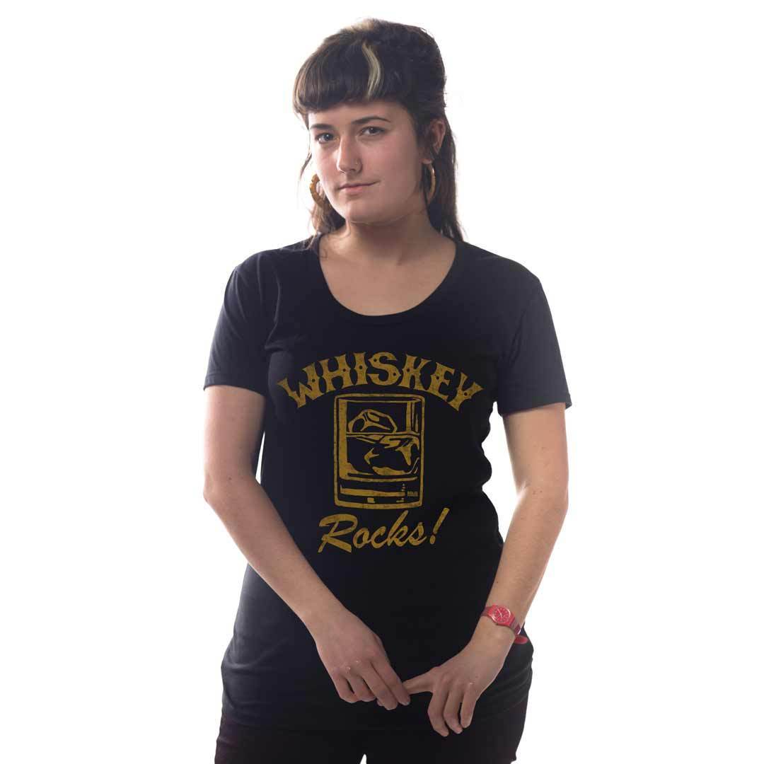 Women's Whiskey Rocks Vintage Graphic T-Shirt | Funny Drinking Tee on Model | Solid Threads