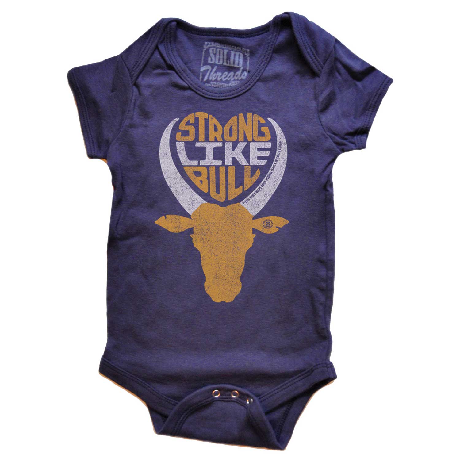 Baby Strong Like Bull Retro Movie Graphic One Piece Romper | Blue SUDEF Baby Onesie | SOLID THREADS