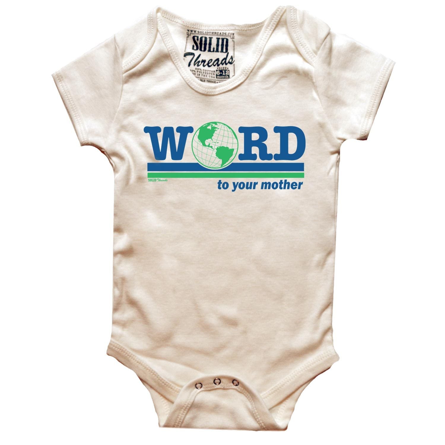 Baby Word To Your Mother Retro Graphic One Piece | Funny Tree Hugger Soft Romper | Solid Threads