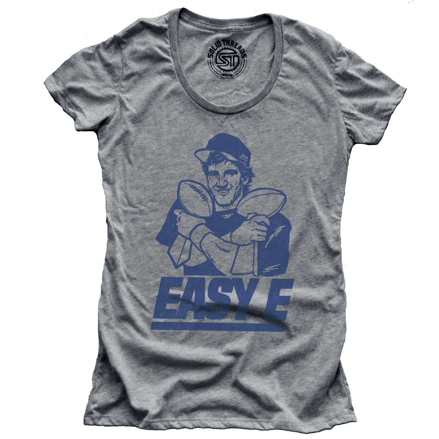 Women's Easy E Vintage Football Graphic Tee | Funny NY Giants Eli Manning T-Shirt | SOLID THREADS