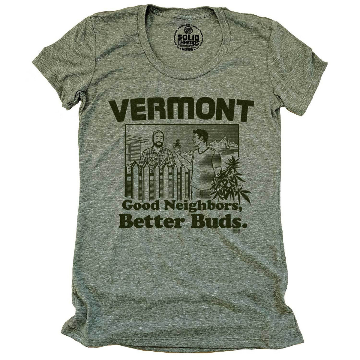 Women&#39;s Vermont Better Buds Vintage Graphic Tee | Funny Marijuana T-shirt | Solid Threads