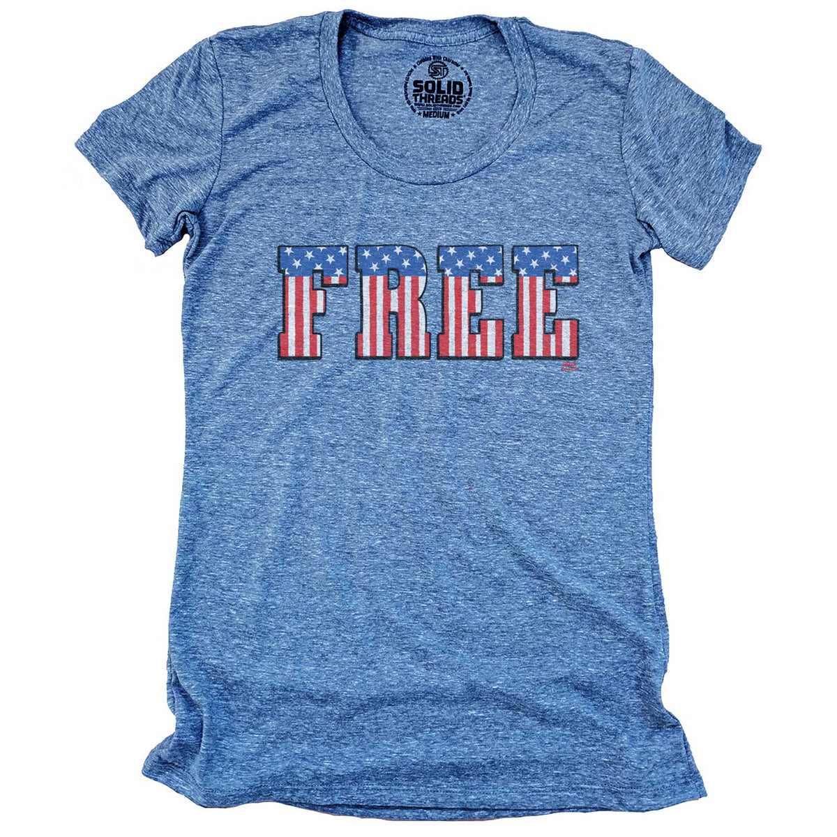 Women&#39;s America Free Cool Patriotic Graphic T-Shirt | Vintage Fourth of July Tee | Solid Threads