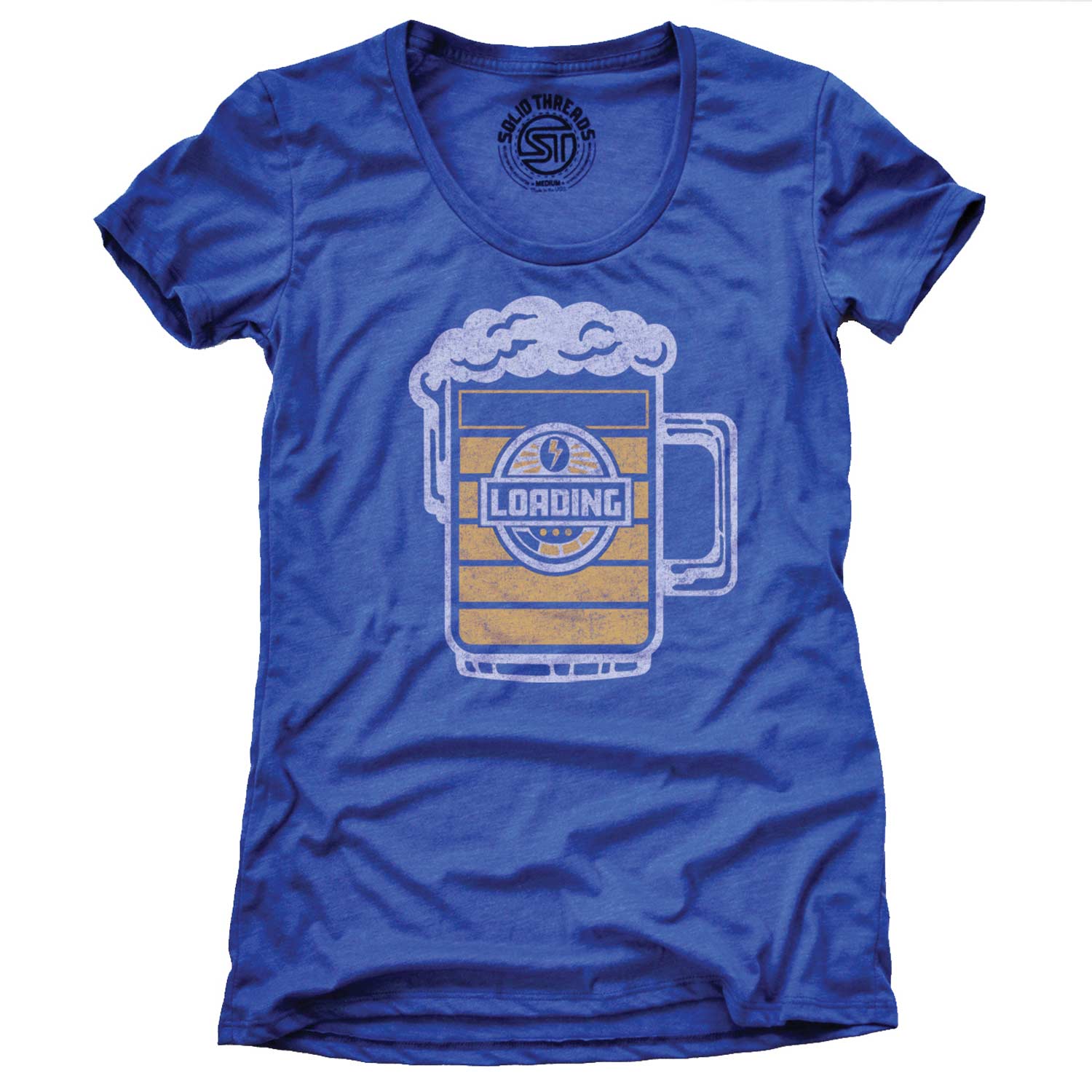 Women's Beer Loading Vintage Party Graphic T-Shirt | Funny Drinking Pints Tee | Solid Threads
