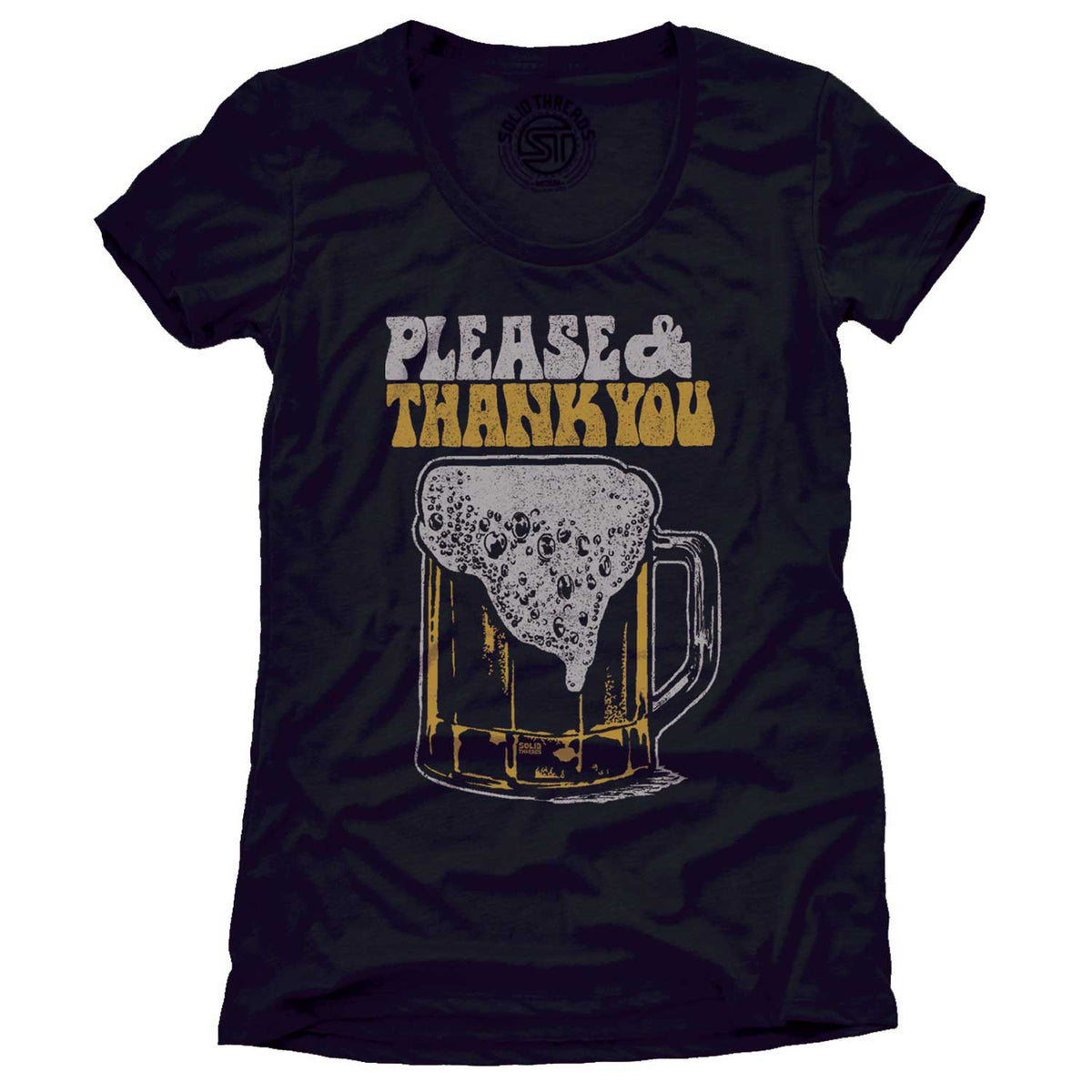Women&#39;s Please &amp; Thank You Beer Vintage Graphic T-Shirt | Funny Drinking Pints Tee | Solid Threads