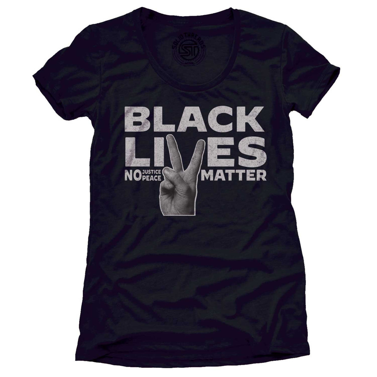 Women&#39;s Black Lives Matter Peace Fingers Vintage T-shirt | Cool BLM Graphic Tee | Solid Threads