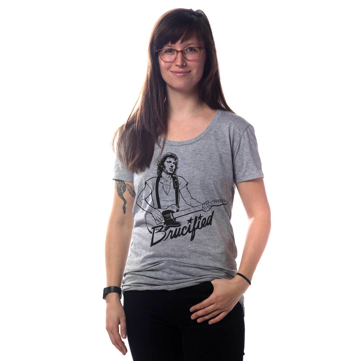 Women's Brucified Cool The Boss Graphic T-Shirt | Vintage Springsteen Tee on Model | Solid Threads