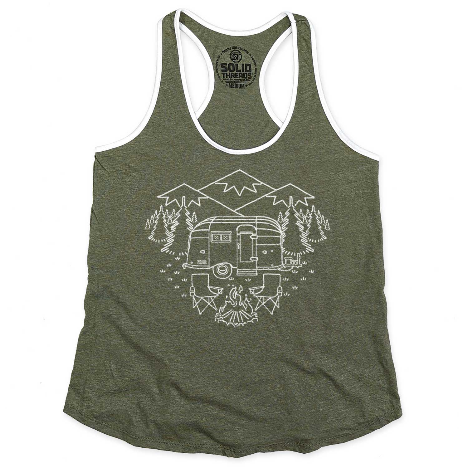 Women's Camp Site Vintage Graphic Tank Top | Retro Airstream T-shirt | Solid Threads