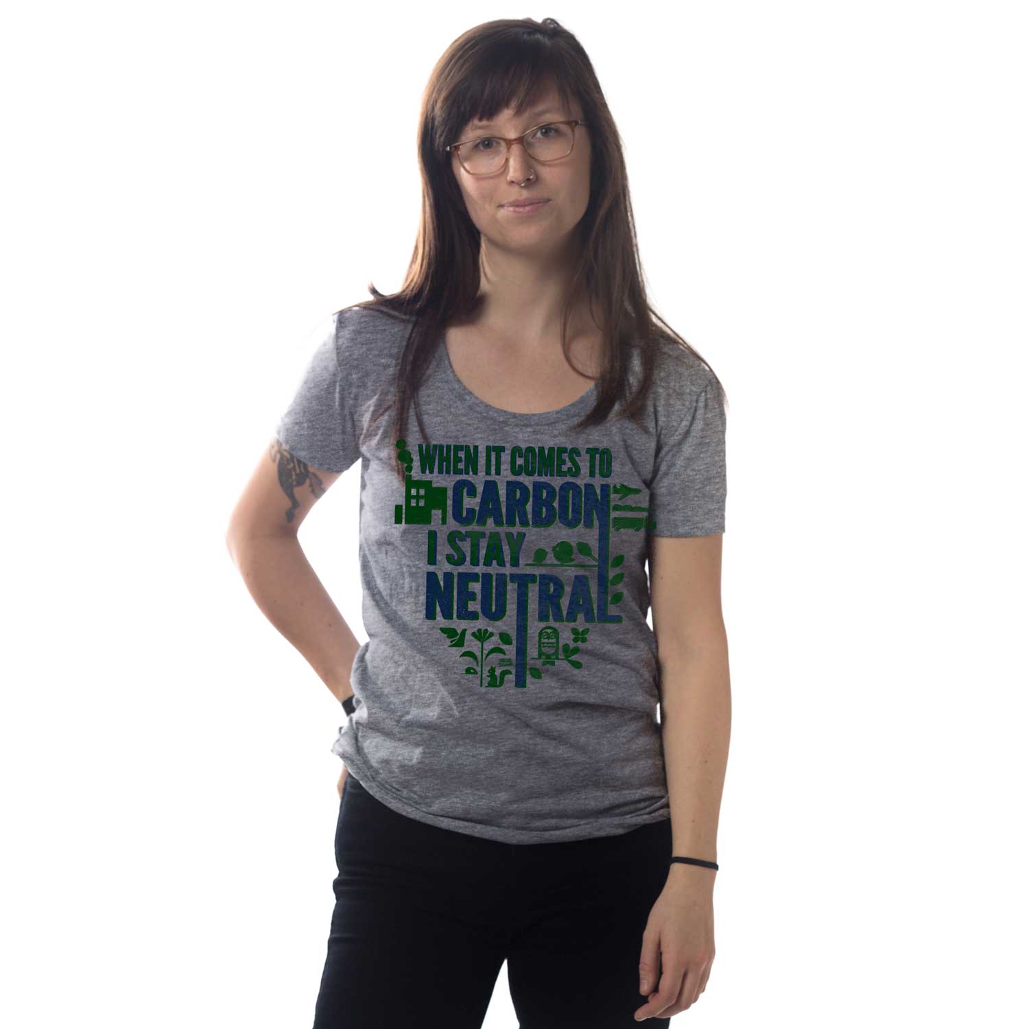Women's Carbon Neutral Retro Graphic T-Shirt | Funny Climate Activism Tee on Model | Solid Threads