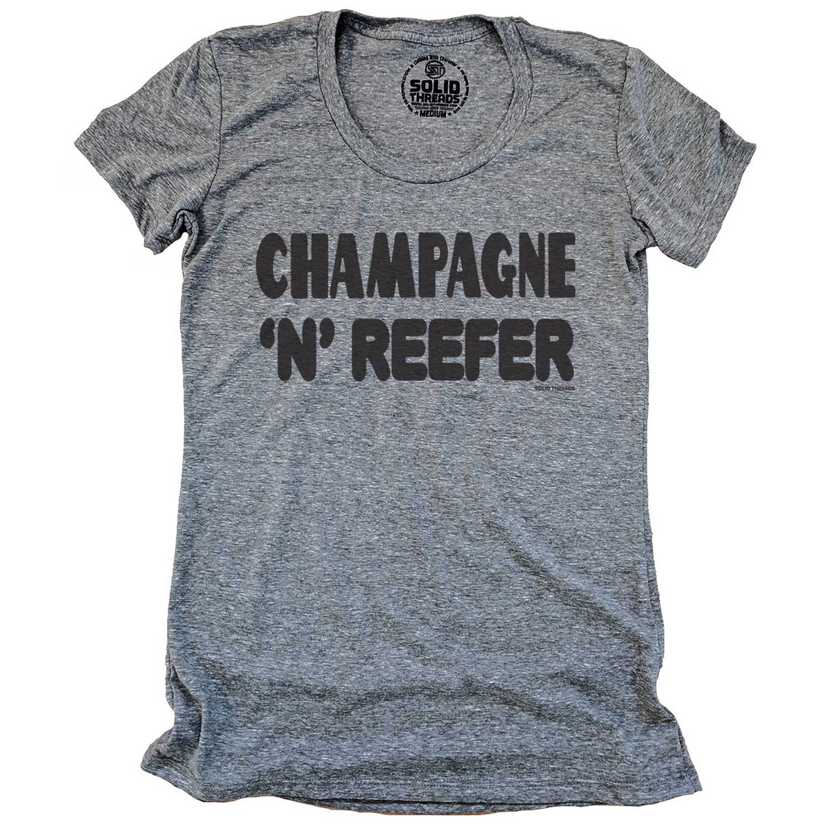Women&#39;s Champagne &amp; Reefer Vintage Drinking T-shirt | Retro Party Graphic Tee | Solid Threads