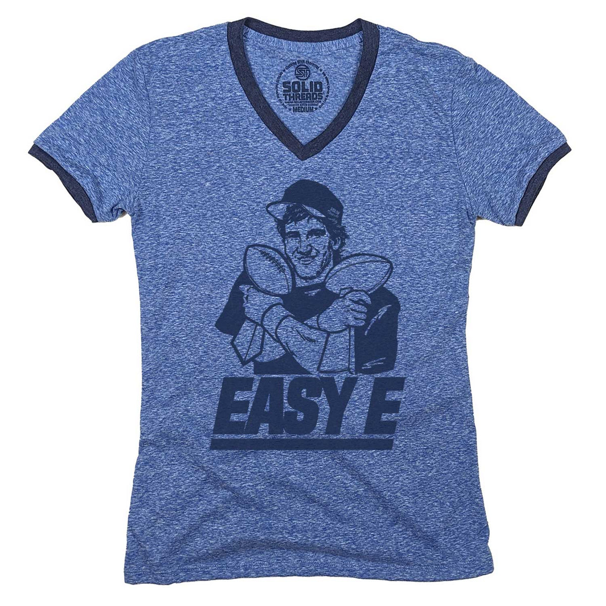 Women&#39;s Easy E Vintage Graphic V-Neck Tee | Retro Football T-Shirt | Solid Threads 