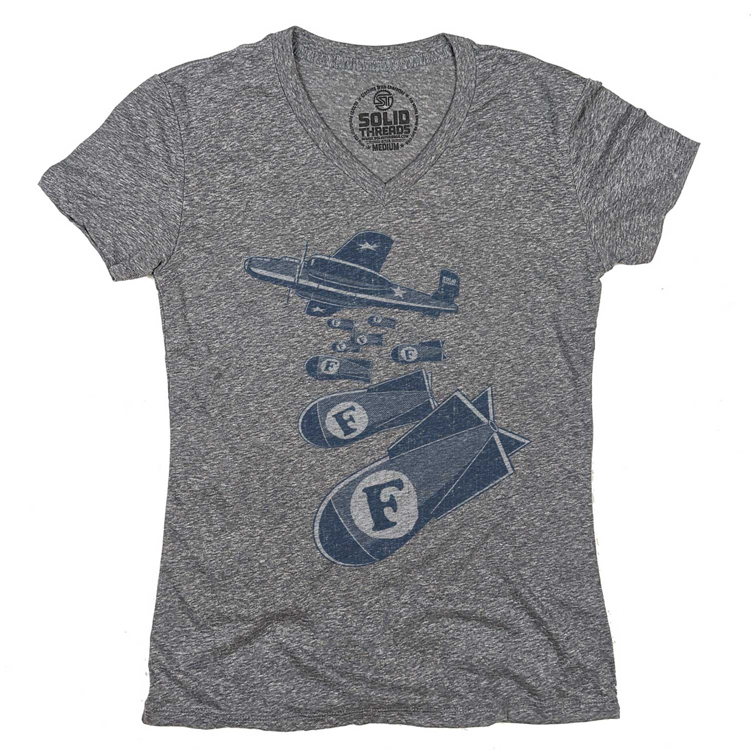 Women's F-Bombs Vintage Graphic V-Neck Tee | Funny Swearing T-shirt | Solid Threads