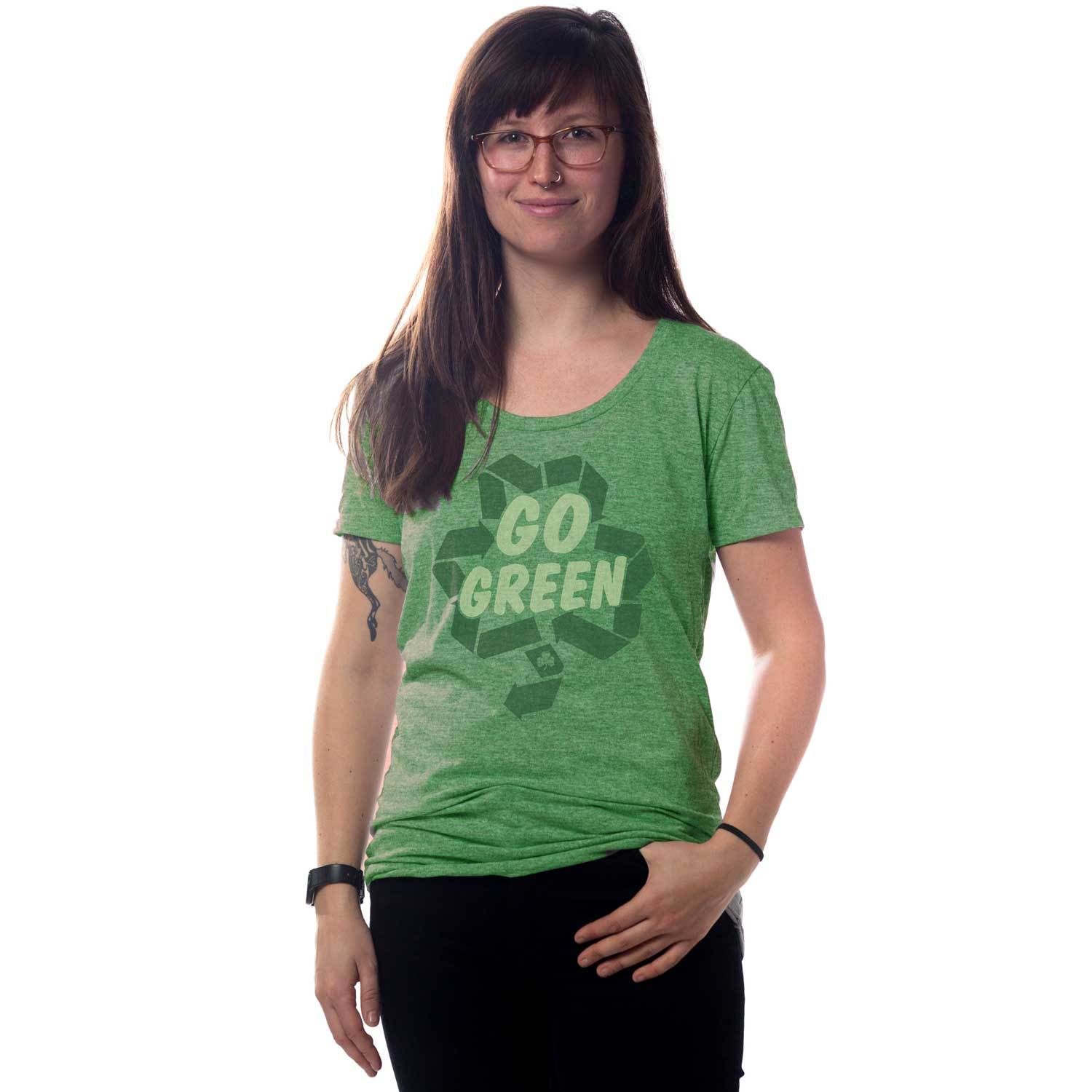 Women's Go Green Cool Recycling Graphic T-Shirt | Vintage St Paddy's Day Tee | Solid Threads