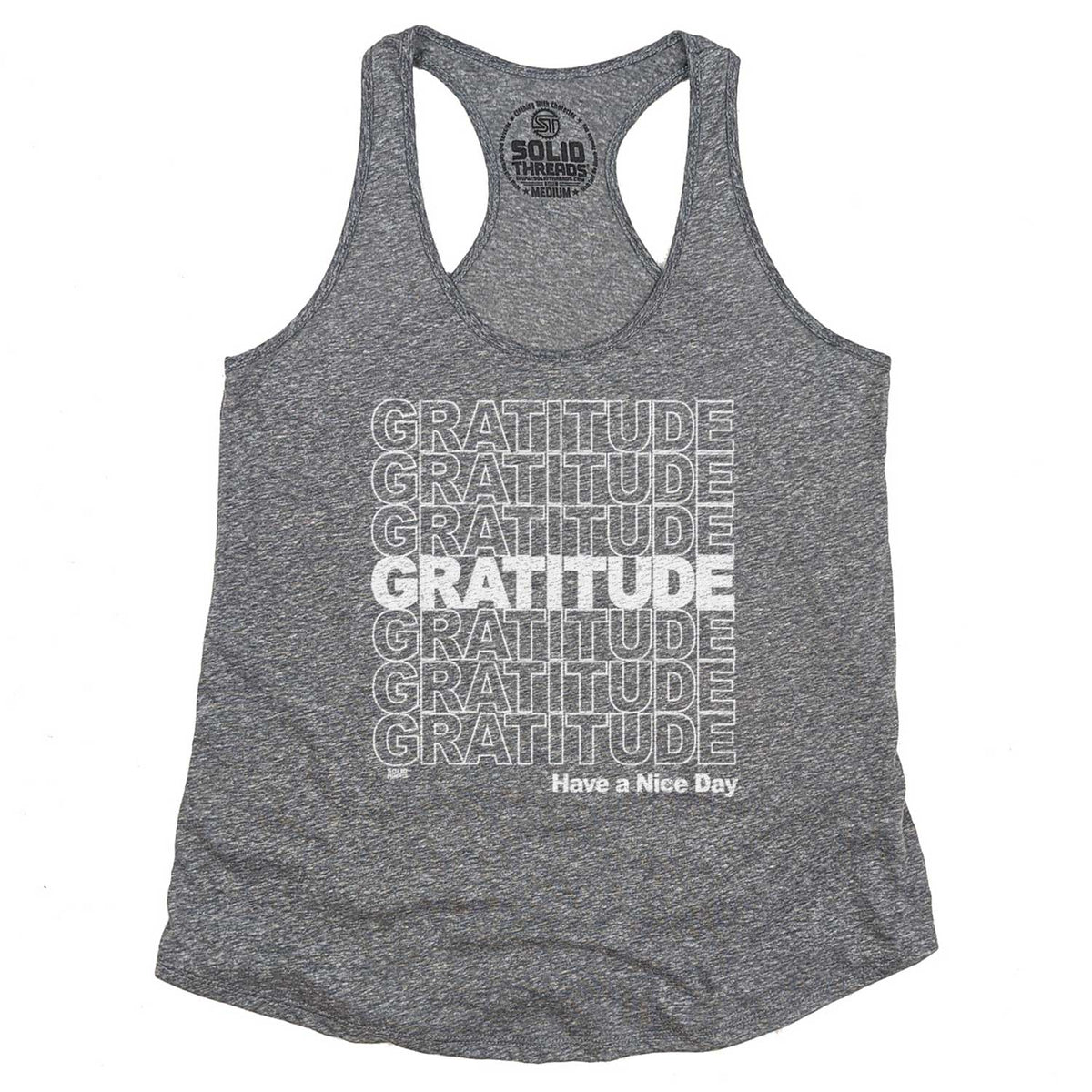 Women&#39;s Gratitude Vintage Graphic Tank Top | Retro Mindfulness T-shirt | Solid Threads