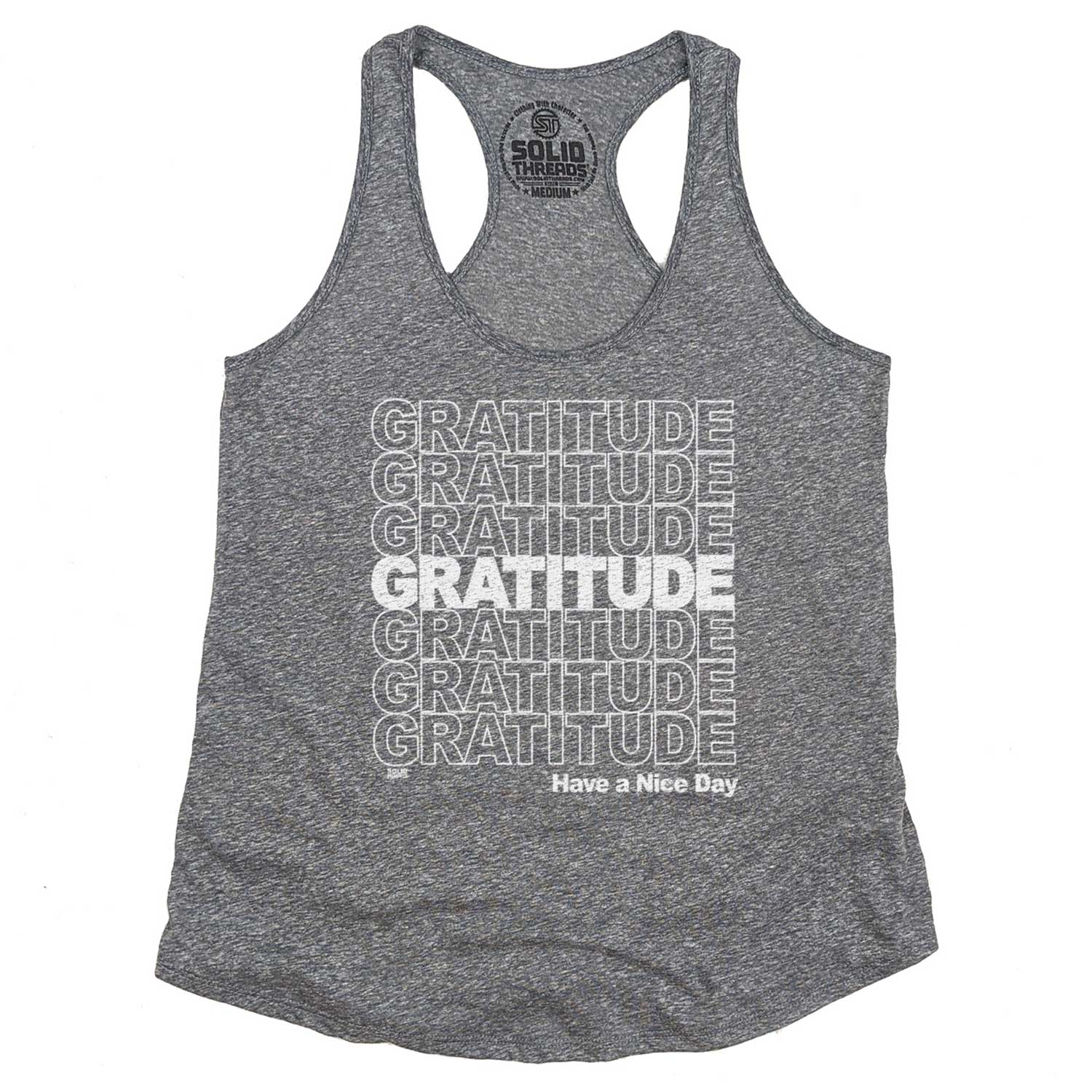 Women's Gratitude Vintage Graphic Tank Top | Retro Mindfulness T-shirt | Solid Threads
