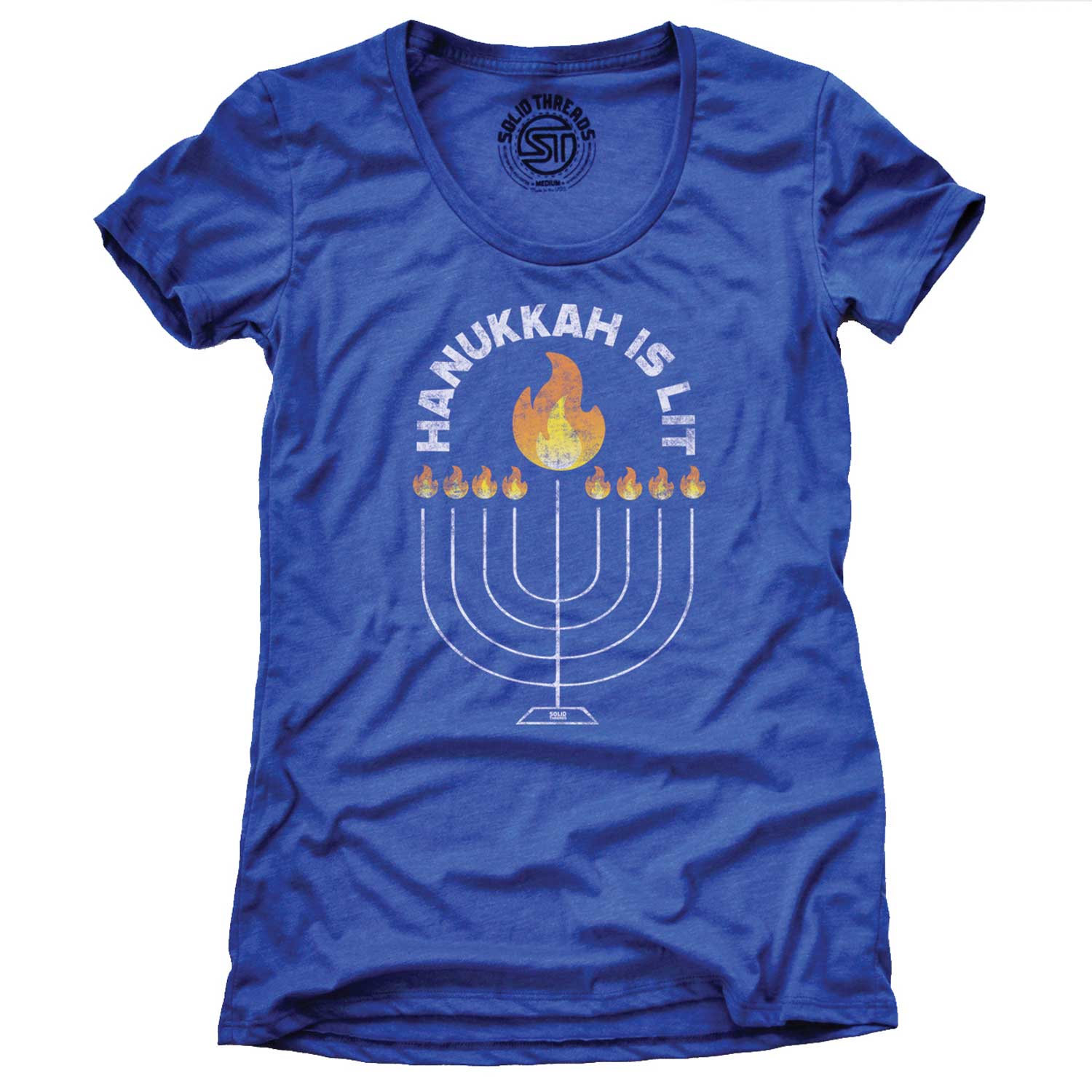 Women's Hanukkah is Lit Retro Holiday Graphic Tee | Funny Festival of Lights T-Shirt | SOLID THREADS