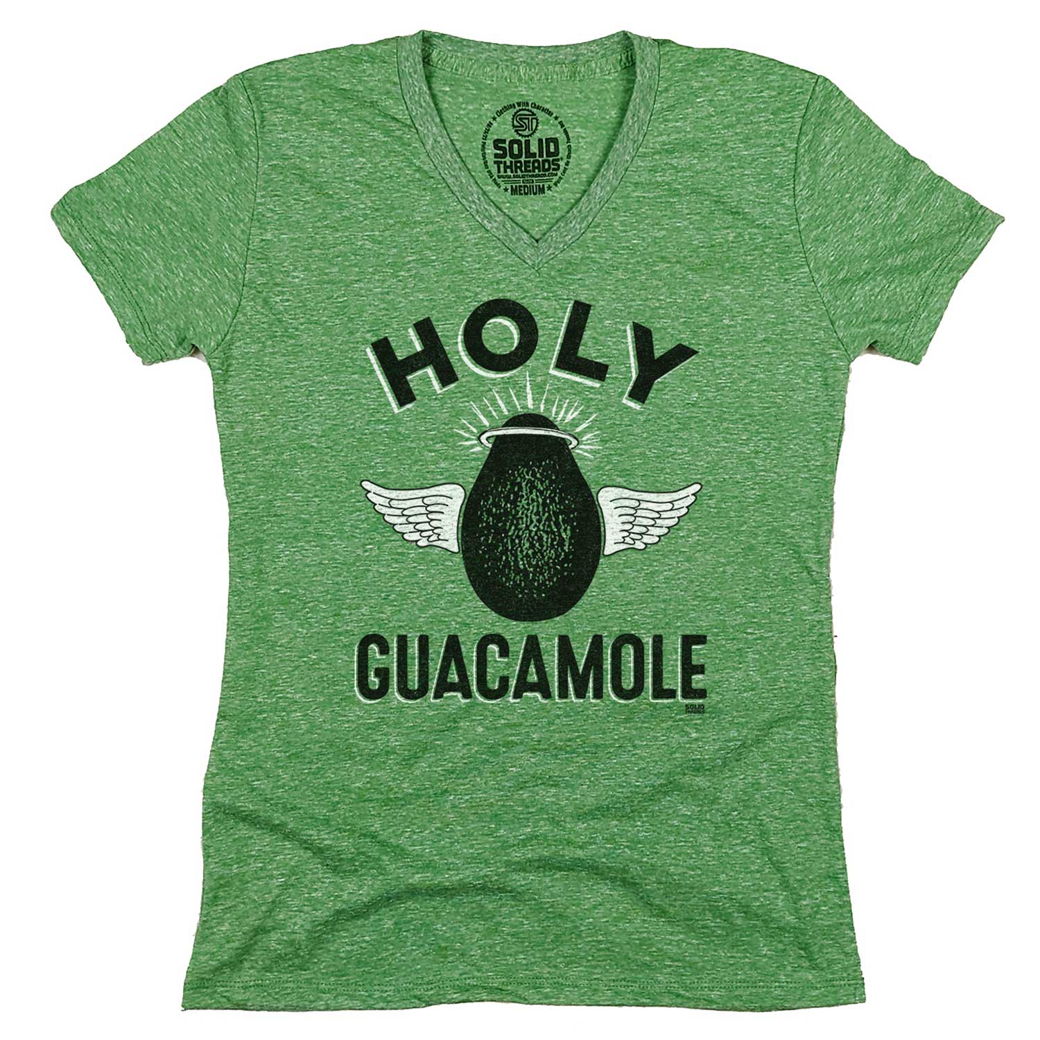 Women's Holy Guacamole Vintage Graphic V-Neck Tee | Funny Avocado T-shirt | Solid Threads
