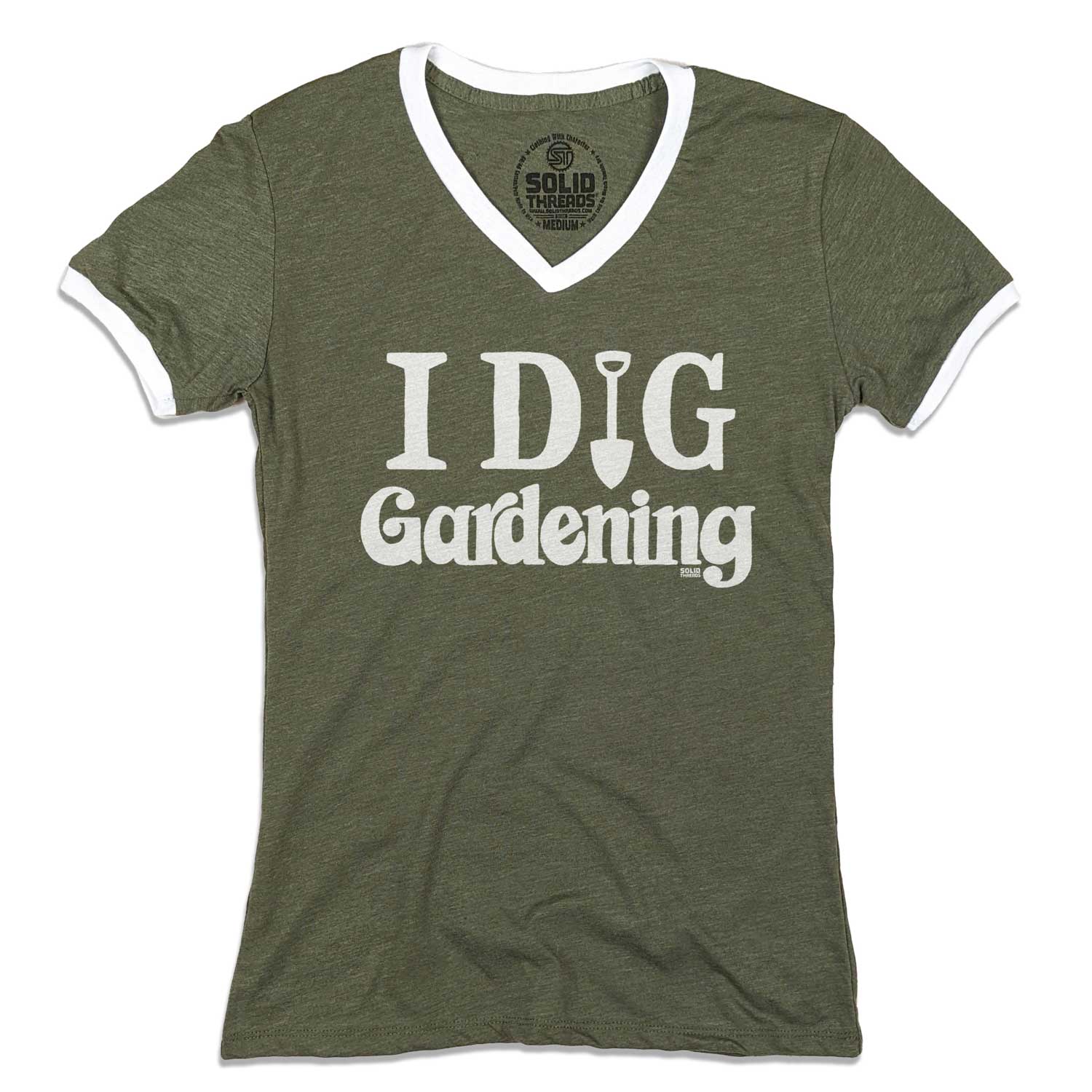 Women's I Dig Gardening Vintage Graphic V-Neck Tee | Funny Gardening T-shirt | Solid Threads