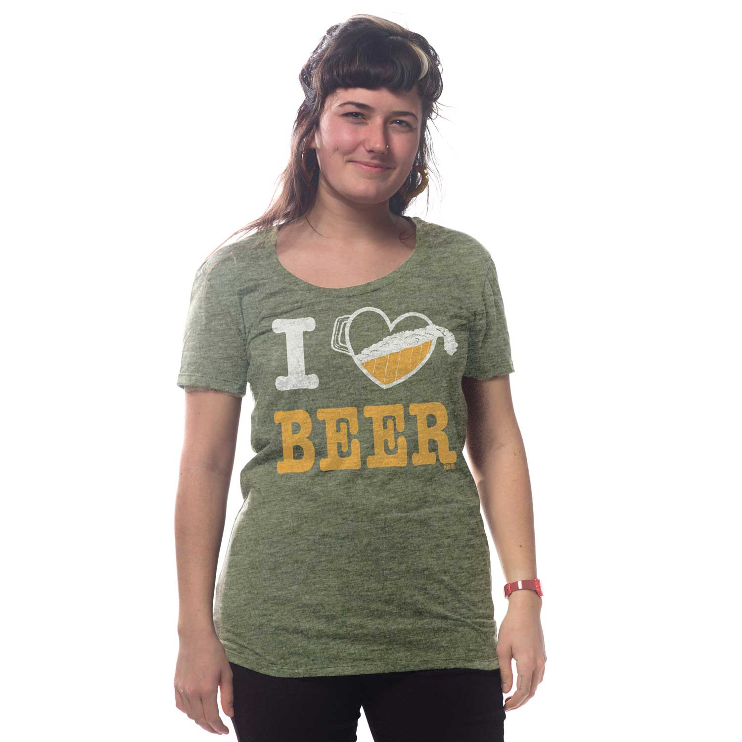 Women's I Heart Beer Pitcher Cool Graphic T-Shirt | Vintage Drinking Tee | Solid Threads