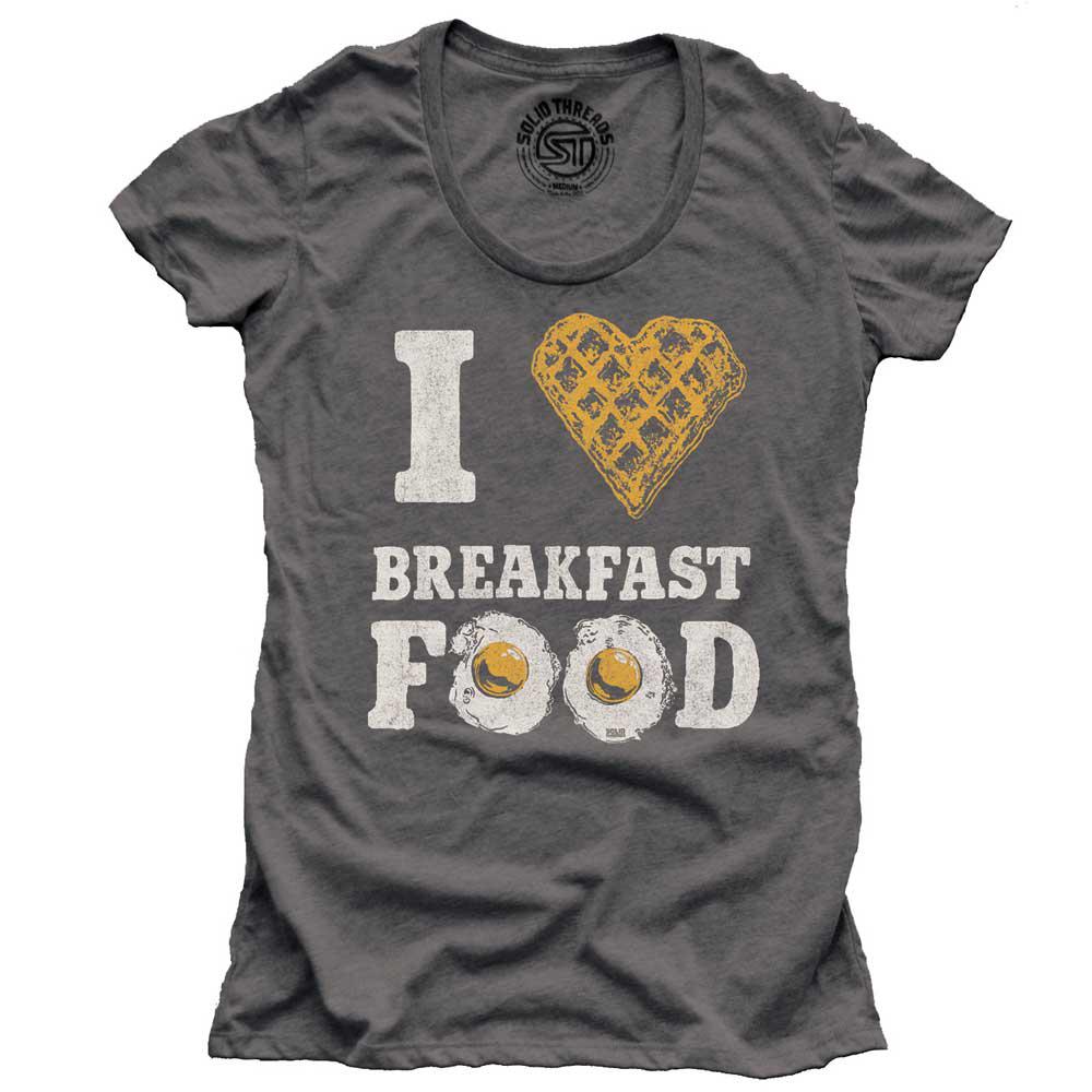 Women's I Heart Breakfast Vintage T-Shirt | Funny Diner Food Graphic Tee on Model | Solid Threads