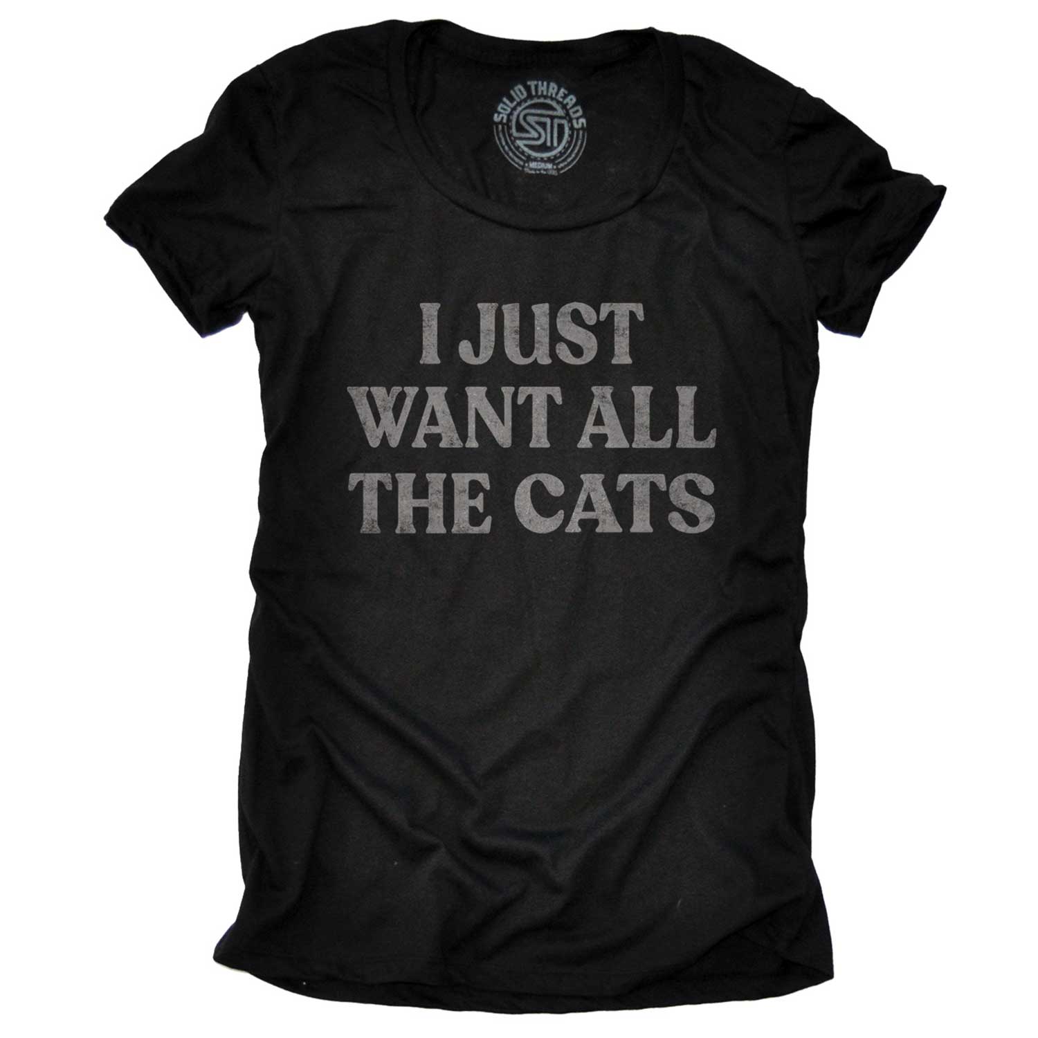 Women's I Just Want All The Cats Vintage Graphic Tee | Funny Animal Lovers T-shirt | Solid Threads
