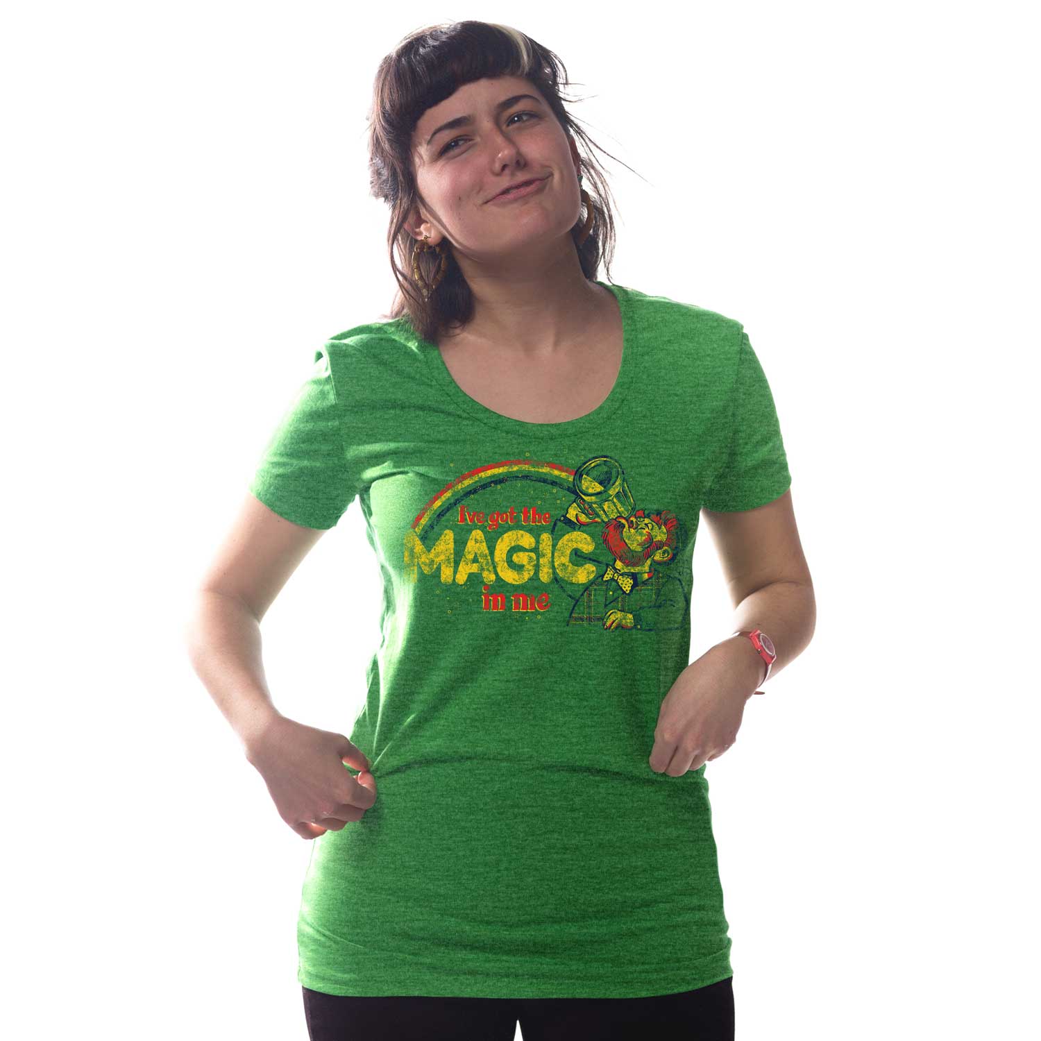 Women's Got The Magic In Me Vintage Graphic T-Shirt | Funny Leprechaun Tee on Model | Solid Threads