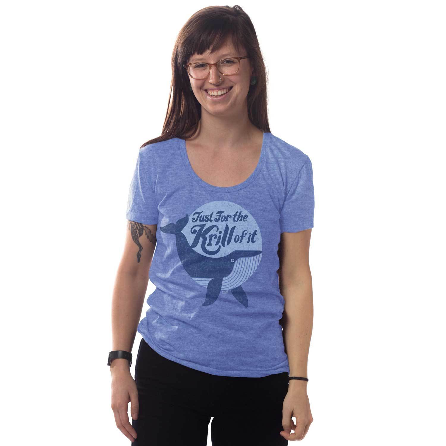 Women's Just For the Krill of It Vintage Graphic Tee | Funny Whale T-shirt on Model | Solid Threads