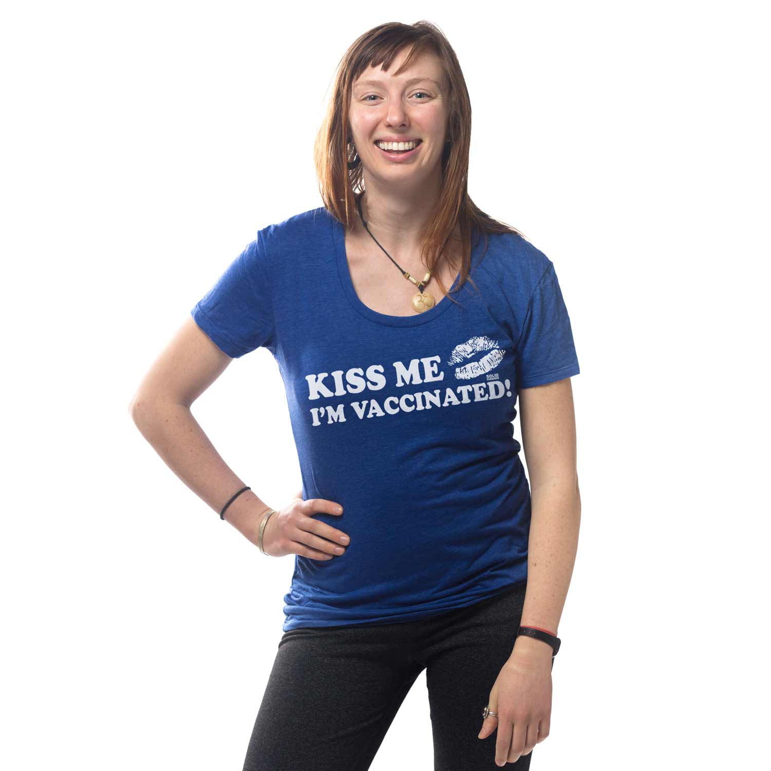 Women's Kiss Me I'm Vaccinated Cool Vintage Graphic Tee Proceeds Support Science | Solid Threads