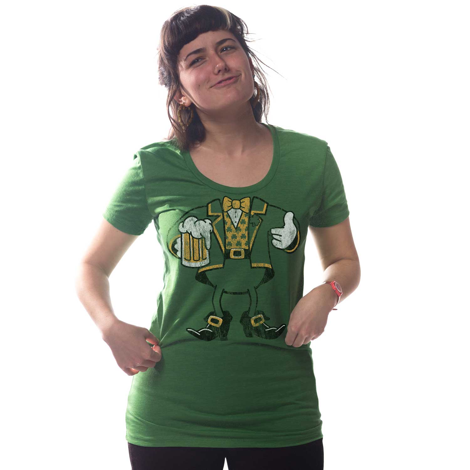 Women's Leprechaun Look A Like Vintage Graphic T-Shirt | Funny St Paddy's Soft Tee | Solid Threads