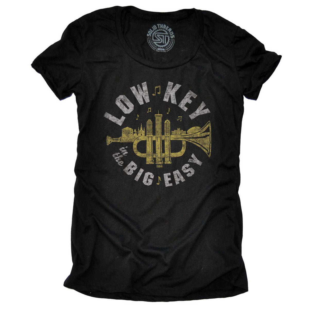 Women&#39;s Low Key In The Big Easy Cool Jazz Graphic T-Shirt | Vintage NOLA Music Tee | Solid Threads