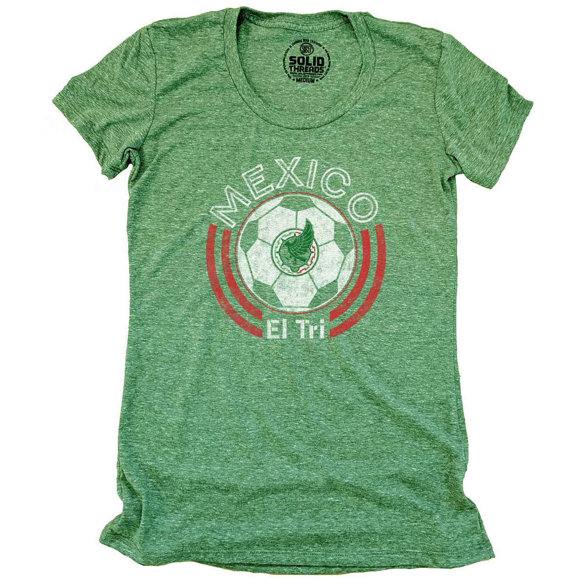 Women&#39;s Mexico National Soccer Team Cool Graphic T-Shirt | Vintage FIFA Tee | Solid Threads
