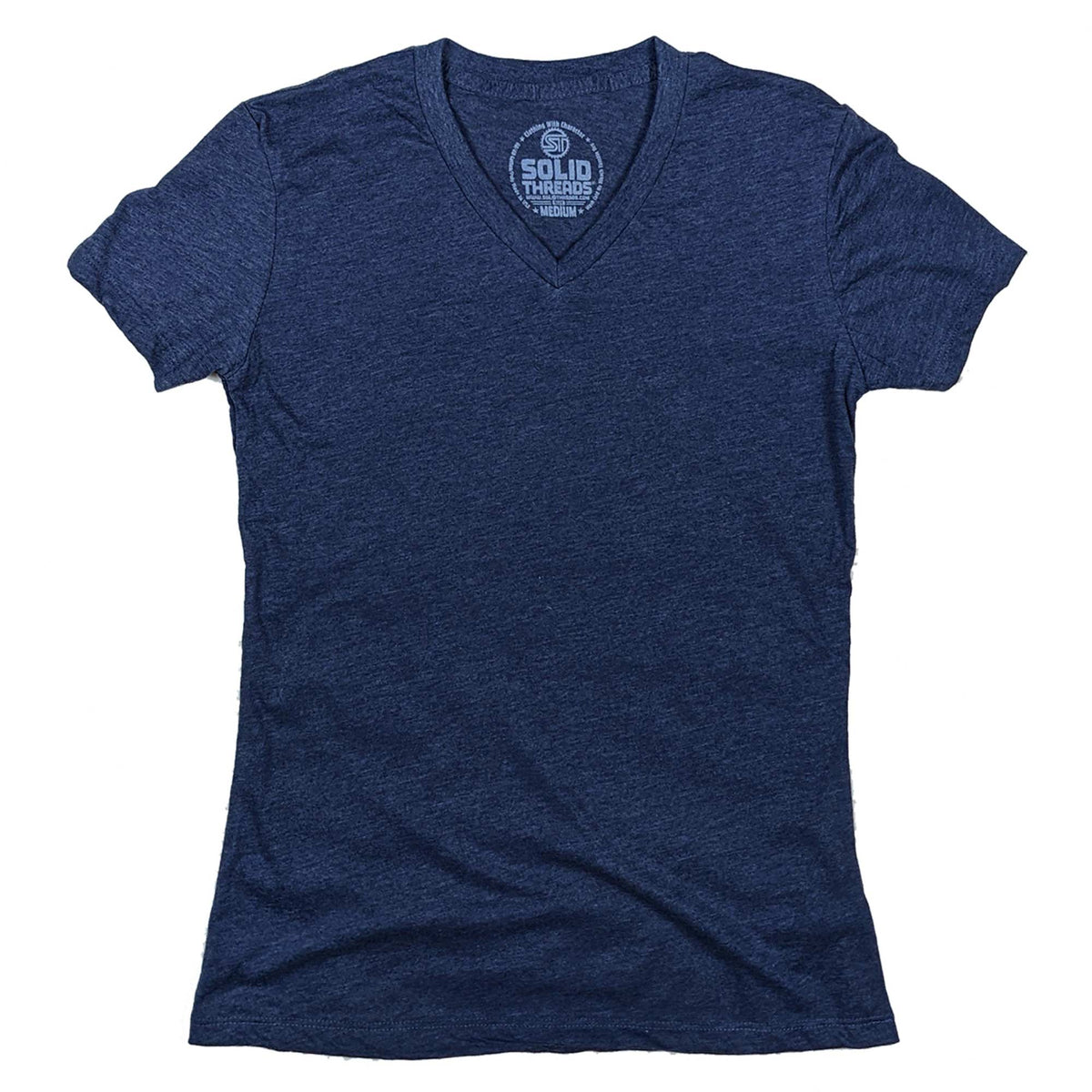 Women's Solid Threads V-Neck Navy T-shirt | Vintage Inspired USA Made Tee