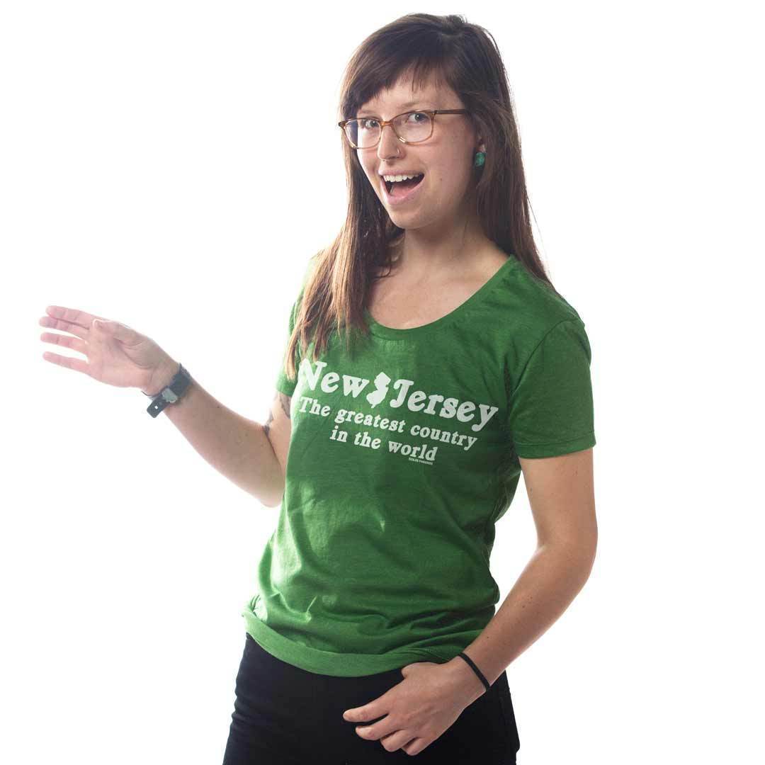 Women's New Jersey The Greatest Country In The World Vintage Soft T-shirt on Model | Solid Threads